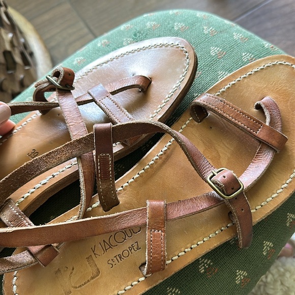 K Jacques St Tropez Leather Gladiator Crisscross Ankle Strap Flat Sz 39 / 8 - Picture 4 of 5